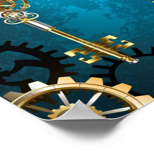 Steampun turquoise Achtergrond met tandwielen Poster (Hoek)