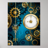 Steampun turquoise Achtergrond met tandwielen Poster (Voorkant)