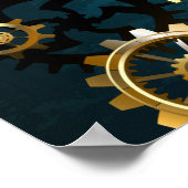 Steampun turquoise Achtergrond met tandwielen Poster (Hoek)