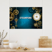Steampun turquoise Achtergrond met tandwielen Poster (Keuken)