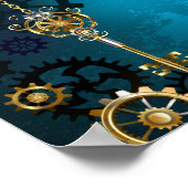 Steampun turquoise Achtergrond met tandwielen Poster (Hoek)