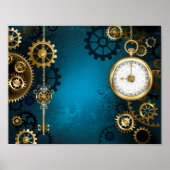 Steampun turquoise Achtergrond met tandwielen Poster (Voorkant)