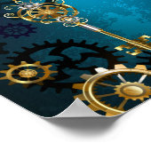 Steampun turquoise Achtergrond met tandwielen Poster (Hoek)