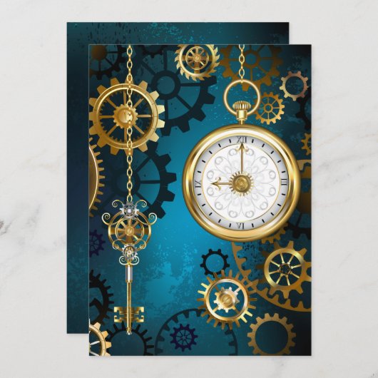 Steampun turquoise Achtergrond met tandwielen Programmakaart (Voorkant / Achterkant)