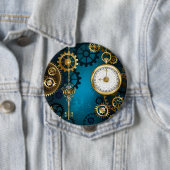 Steampun turquoise Achtergrond met tandwielen Ronde Button 4,0 Cm (In situ)