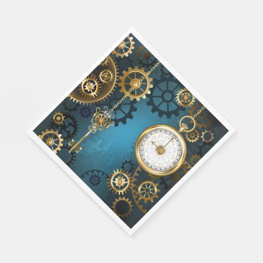 Steampun turquoise Achtergrond met tandwielen Servet (Hoek)