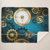 Steampun turquoise Achtergrond met tandwielen Sherpa Deken (Voorkant (horizontaal))