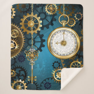 Steampun turquoise Achtergrond met tandwielen Sherpa Deken
