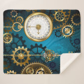 Steampun turquoise Achtergrond met tandwielen Sherpa Deken (Voorkant (horizontaal))