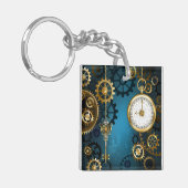 Steampun turquoise Achtergrond met tandwielen Sleutelhanger (Voorkant Links)