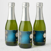 Steampun turquoise Achtergrond met tandwielen Sparkling Wijnetiket (Flessen)