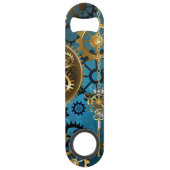 Steampun turquoise Achtergrond met tandwielen Speed Flessenopener (Achterkant)