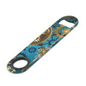 Steampun turquoise Achtergrond met tandwielen Speed Flessenopener (Achterkant Gekanteld)
