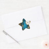 Steampun turquoise Achtergrond met tandwielen Ster Sticker (Envelop)