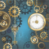 Steampun turquoise Achtergrond met tandwielen Sticker (Voorkant)