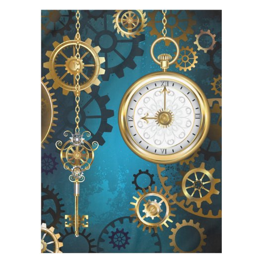 Steampun turquoise Achtergrond met tandwielen Tafelkleed (Voorkant)