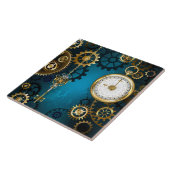 Steampun turquoise Achtergrond met tandwielen Tegeltje (Zijkant)