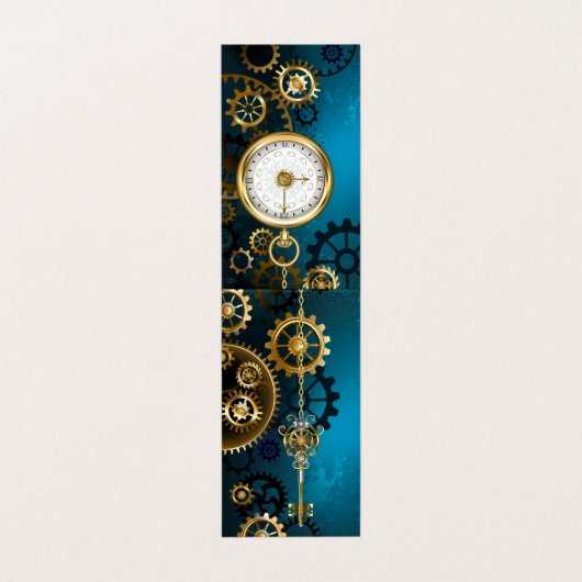 Steampun turquoise Achtergrond met tandwielen Visitekaartje (Buitenkant ongevouwen)