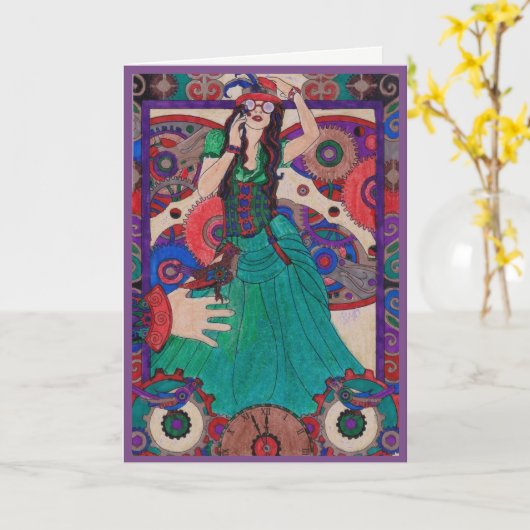 Steampunk 13 de Kaart van de Verjaardag - Groene (Gele Bloem)