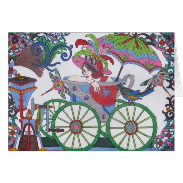 Steampunk 14 Woman in Red, Silver, Blue Bathtub (Voorkant Horizontaal)