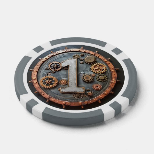 Steampunk $1 Poker Chip: Mechanische inzet Poker Chips (Enkel)