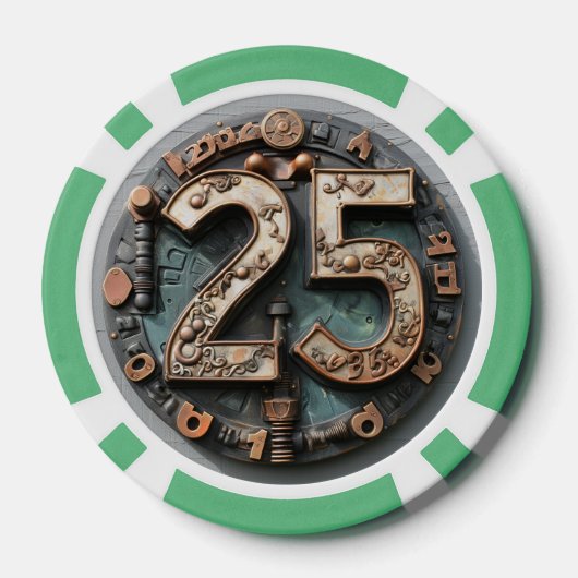 Steampunk $25 Poker Chip: Mechanische Fortuin Chips (Achterkant)