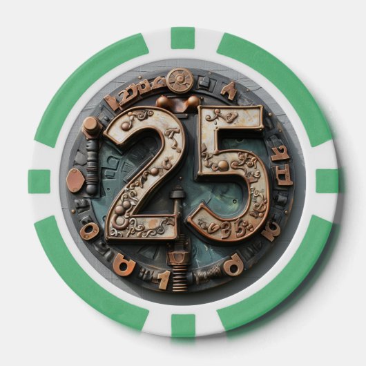 Steampunk $25 Poker Chip: Mechanische Fortuin Chips (Voorkant)