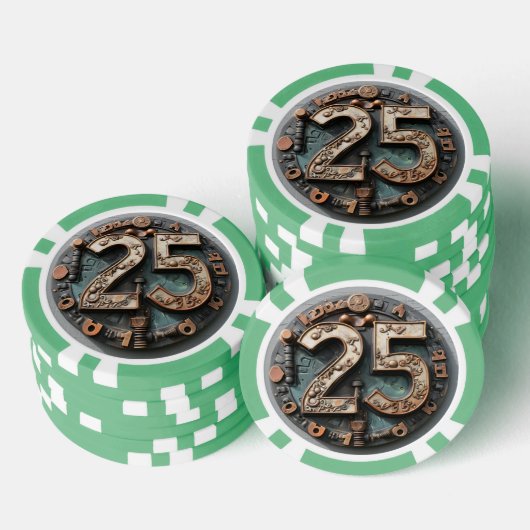 Steampunk $25 Poker Chip: Mechanische Fortuin Poker Chips (Opstapeling)