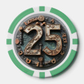 Steampunk $25 Poker Chip: Mechanische Fortuin Poker Chips (Voorkant)