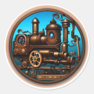 Steampunk #2 Treinlocomotief Ronde Sticker