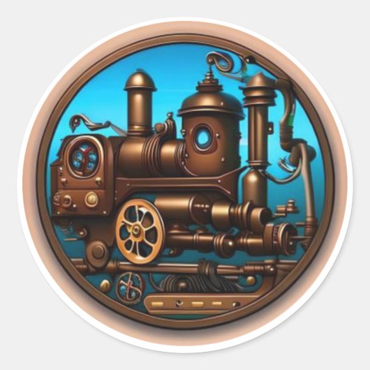 Steampunk #2 Treinlocomotief Ronde Sticker (Voorkant)