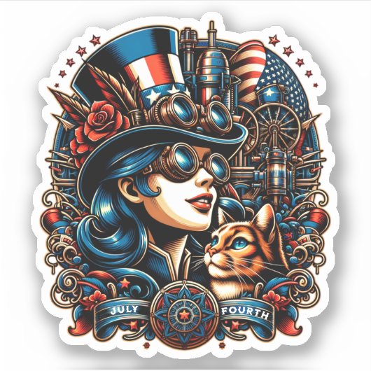 Steampunk 4 juli sticker (Voorkant)