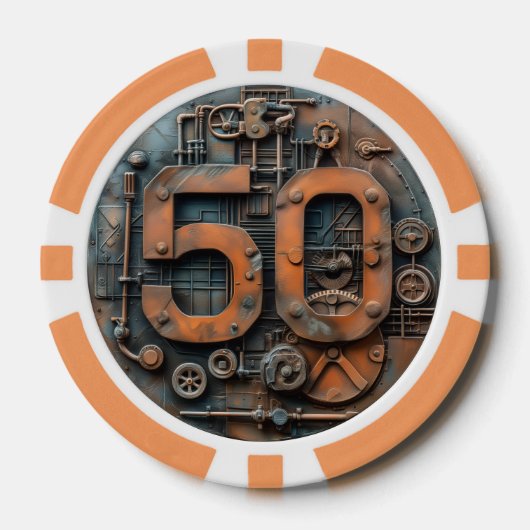 Steampunk $50 Poker Chip: Arcane Machina Chips (Voorkant)