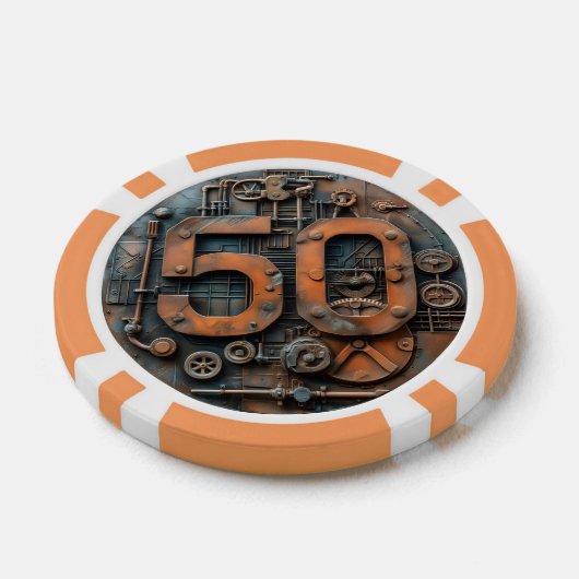 Steampunk $50 Poker Chip: Arcane Machina Poker Chips (Enkel)