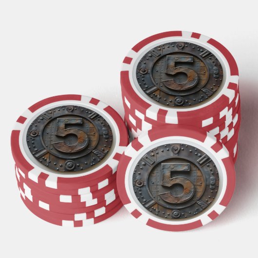 Steampunk $5 Poker Chip: Victoriaans Gokken Chips (Opstapeling)