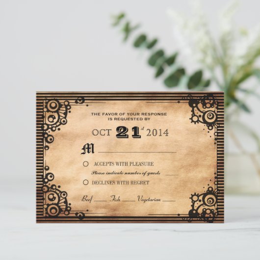 Steampunk  Aangepaste RSVP bekijken (Staand voorkant)
