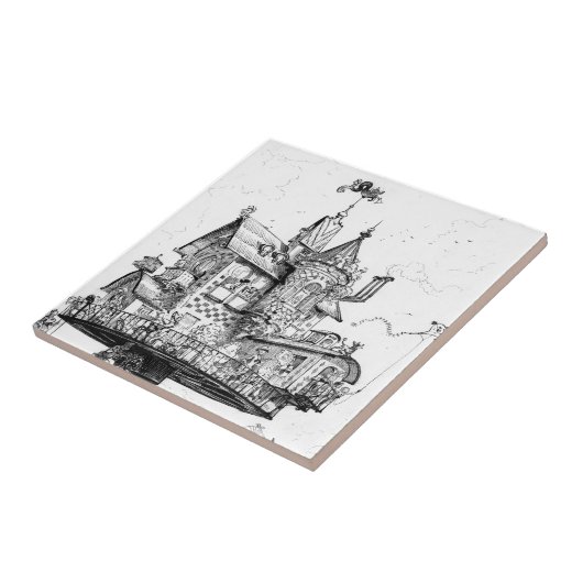 Steampunk Aerial House van Albert Robida Tegeltje (Zijkant)