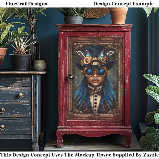 Steampunk Afro-Amerikaanse Vrouw CM7 Decoupage Tissuepapier