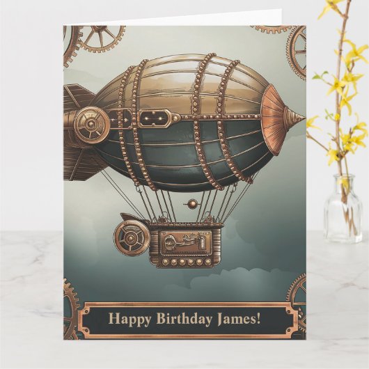 Steampunk Airship  Adventure Design Kaart (Gele Bloem)