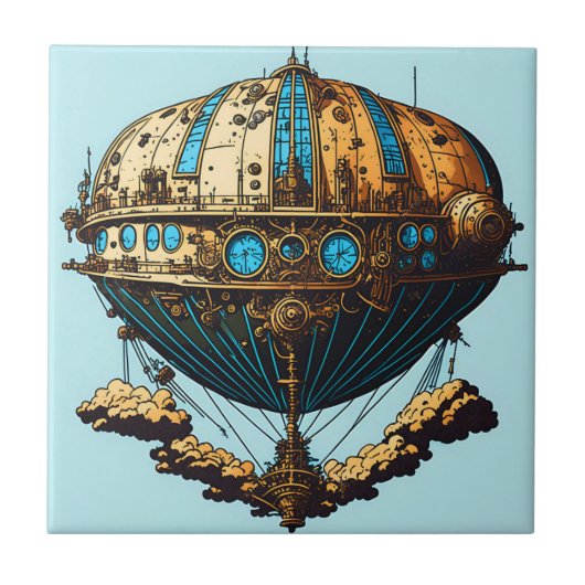 Steampunk Airship Dreams Keramische Tegel Tegeltje (Voorkant)