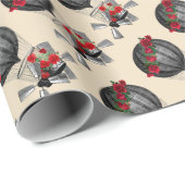 Steampunk Airship en Red Roses-kerstpatroon Cadeaupapier (Rol Hoek)