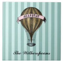 Steampunk Airship  Green Stripes Monogram