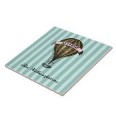 Steampunk Airship Green Stripes Monogram Tegeltje (Zijkant)