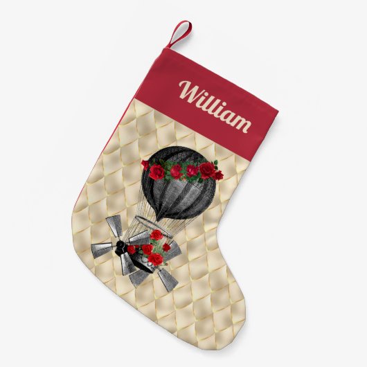Steampunk Airship met Red Roses Kerstmis Kleine Kerstsok (Voorkant (Hangend))