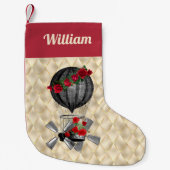 Steampunk Airship met Red Roses Kerstmis Kleine Kerstsok (Voorkant)