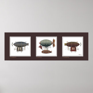 Steampunk Airship Trio van Fantasy Dirigibles Poster