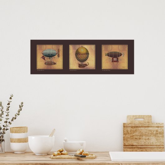 Steampunk Airship Trio van Fantasy Dirigibles Poster (Keuken)