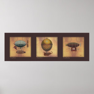Steampunk Airship Trio van Fantasy Dirigibles Poster