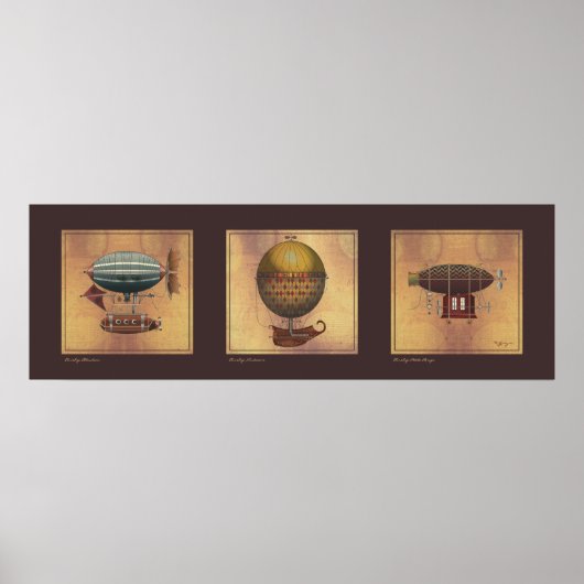 Steampunk Airship Trio van Fantasy Dirigibles Poster (Voorkant)