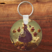 Steampunk Alice en Cupcakes AI Generated Art Sleutelhanger (Voorkant)